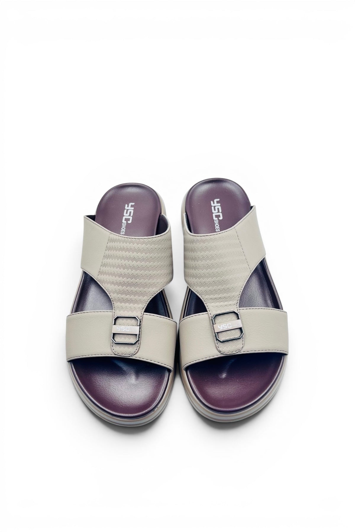Desert Crown Men's Arabic Sandals | Ultra-Soft Padded Footbed - Beige/Maroon