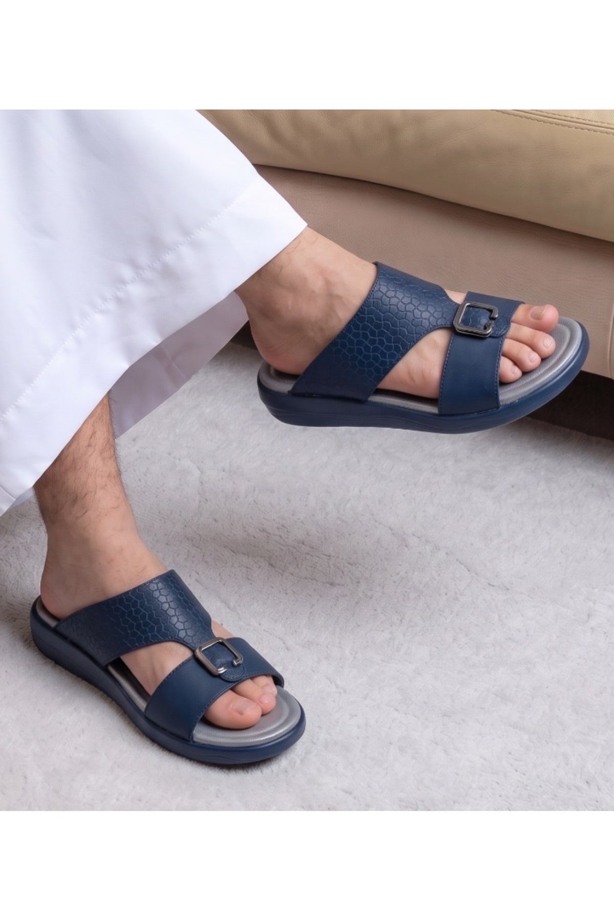 Desert Crown Men's Arabic Sandals | Ultra-Soft Padded Footbed - Black/Grey