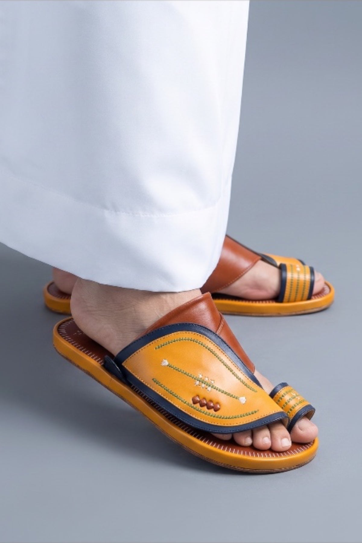 Heritage Walk Men's Arabic Sandals | Luxury Leather | Everyday Comfort - Yellow/Orange