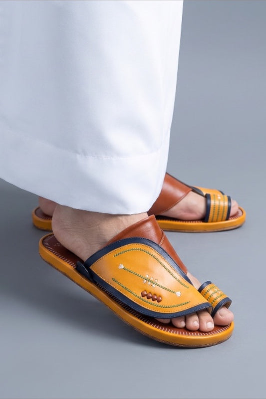 Heritage Walk Men's Arabic Sandals | Luxury Leather | Everyday Comfort - Yellow/Orange