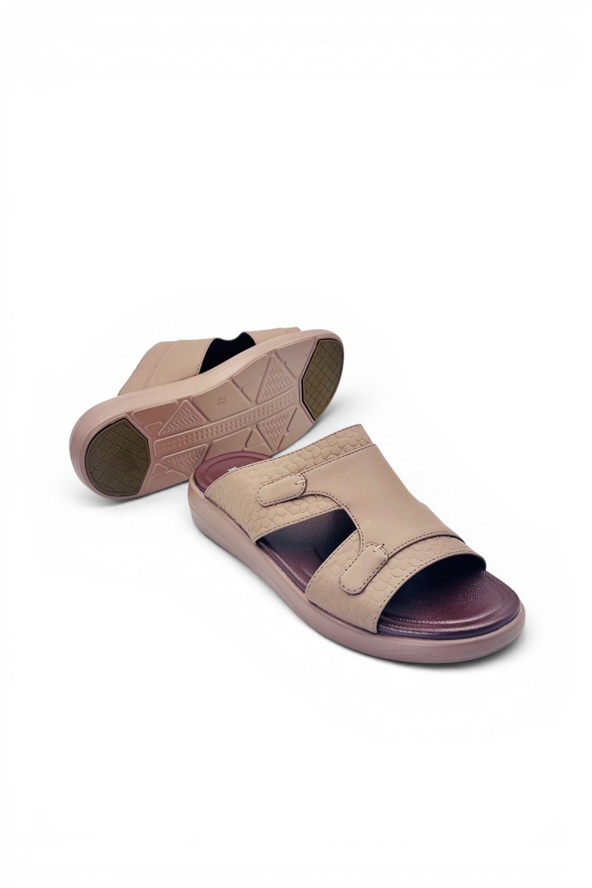 Desert Crown Men's Arabic Sandals | Ultra-Soft Padded Footbed - Beige/Maroon