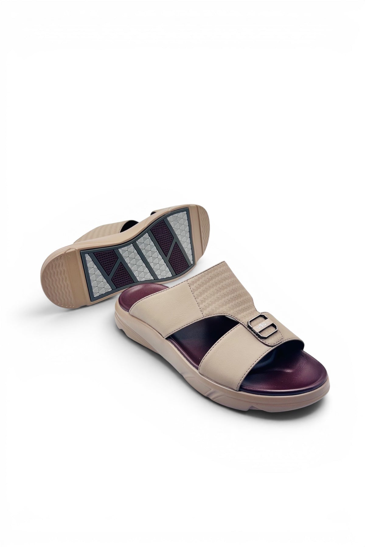 Desert Crown Men's Arabic Sandals | Ultra-Soft Padded Footbed - Beige/Maroon