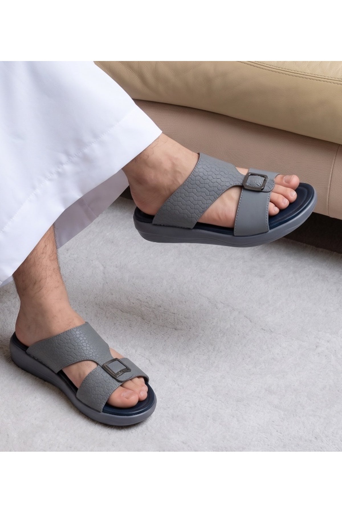 Desert Crown Men's Arabic Sandals | Ultra-Soft Padded Footbed - Gray
